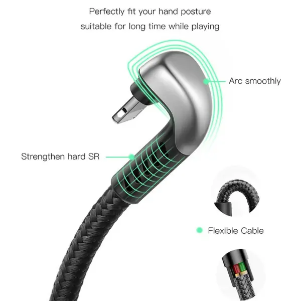BASEUS CALUX-A01 GREEN U-SHAPED LAMP MOBILE GAME CABLE USB FOR LIGHTNING