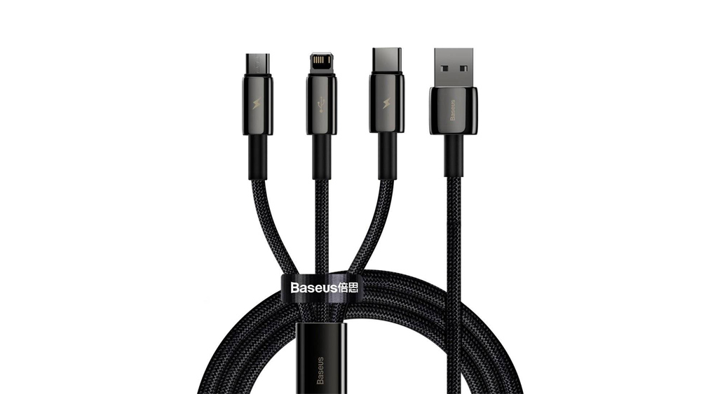 کابل سه سر USB باسئوس Baseus Tungsten Gold 3-In-1 USB to M+L+C C