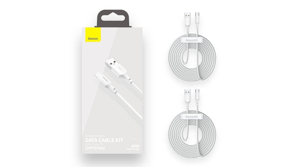 پک دو عددی کابل USB به تایپ سی Baseus Simple Wisdom USB To Type-C Charging Data Cable