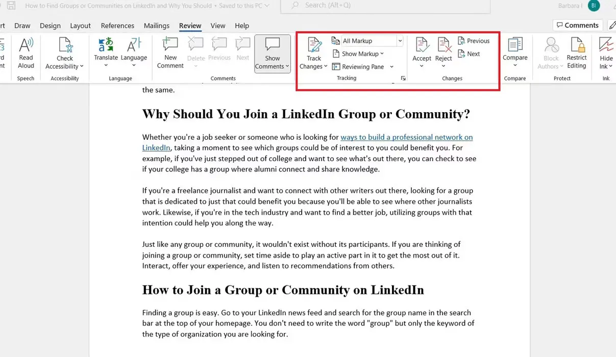 نحوه استفاده از ابزار Track Changes در Microsoft Word