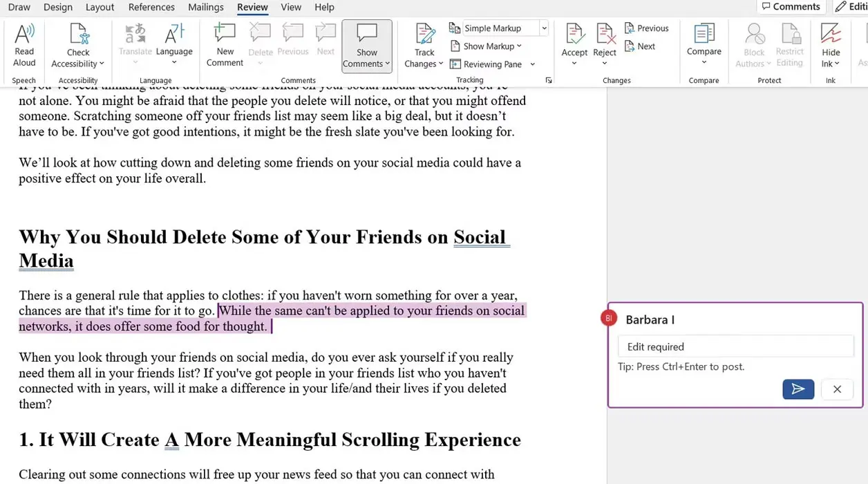 نحوه استفاده از ابزار Track Changes در Microsoft Word