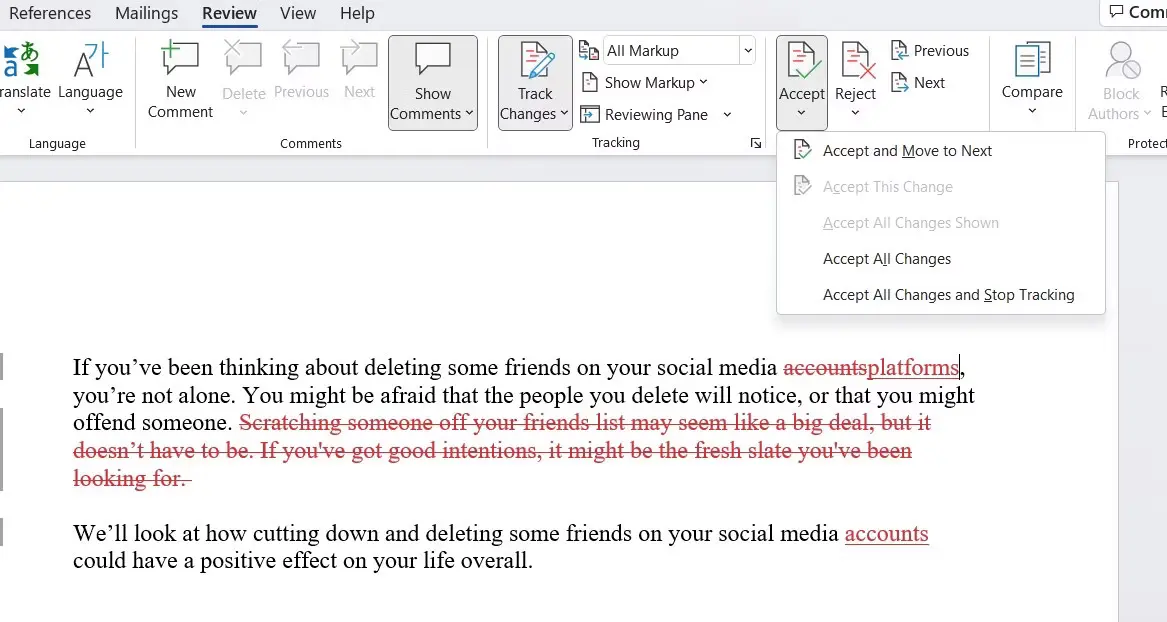 نحوه استفاده از ابزار Track Changes در Microsoft Word