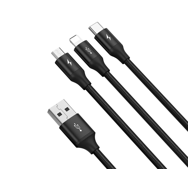 کابل سه سر فست شارژ باسئوس Baseus USB to M+L+C Rapid Series