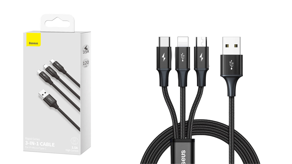 کابل سه سر فست شارژ باسئوس Baseus USB to M+L+C Rapid Series