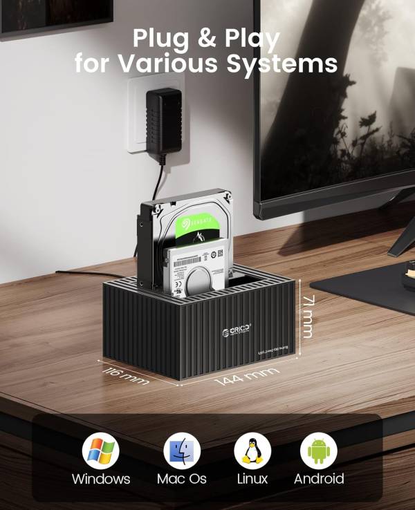 داک هارد اوریکو مدل ORICO 9628C3-C 2.5"/3.5" SATA HDD/SSD Dual-bay Dock with Offline Clone Function