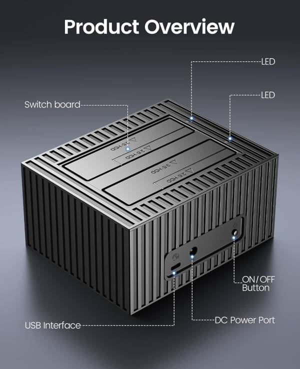داک هارد اوریکو مدل ORICO 9628C3-C 2.5"/3.5" SATA HDD/SSD Dual-bay Dock with Offline Clone Function