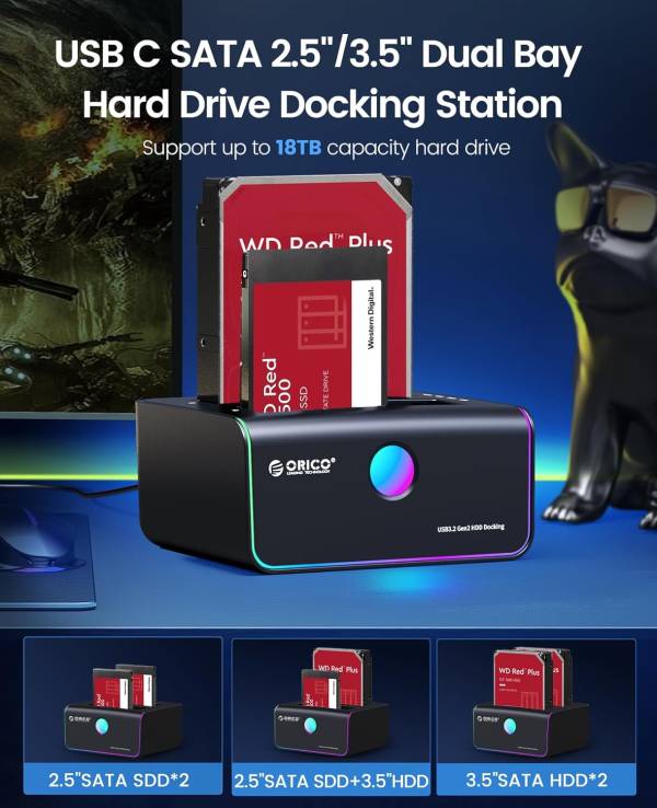داک هارد اوریکو مدل ORICO 8828C3-C RGB Hard Drive Docking Station Offline Clone