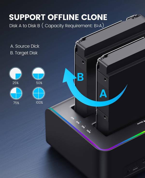داک هارد اوریکو مدل ORICO 8828C3-C RGB Hard Drive Docking Station Offline Clone
