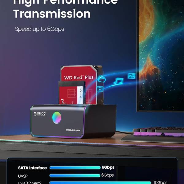 داک هارد اوریکو مدل ORICO 8828C3-C RGB Hard Drive Docking Station Offline Clone