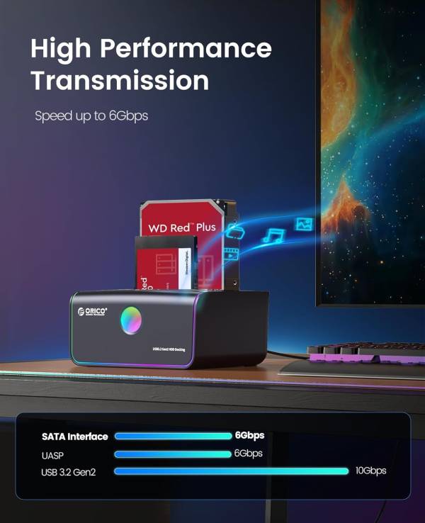 داک هارد اوریکو مدل ORICO 8828C3-C RGB Hard Drive Docking Station Offline Clone